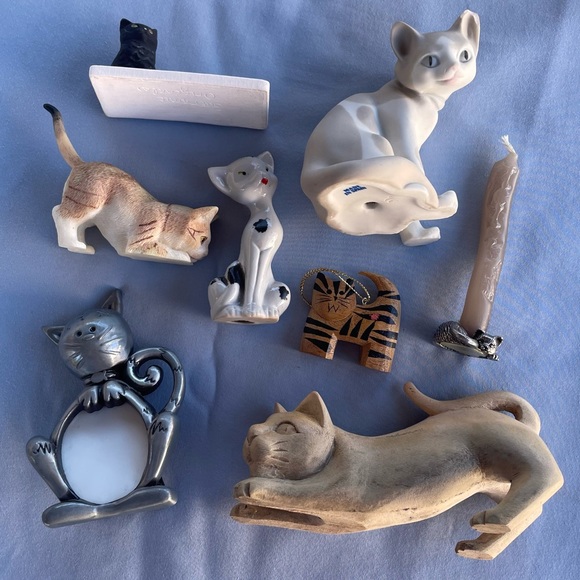 Vintage | Lot of 8 Trinket Cat Decorations (Wooden, Metal, Ceramic) - Picture 2 of 12
